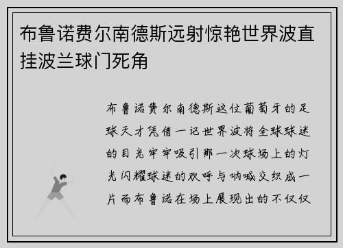 布鲁诺费尔南德斯远射惊艳世界波直挂波兰球门死角